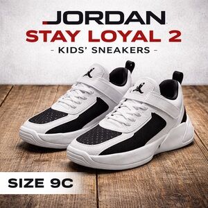 Jordan Stay Loyal 2 White Black Kids Sneakers Size 9C